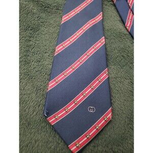 Gucci Navy Blue and Red Silk Interlocking G Logo Diagonal Stripe Pattern Tie